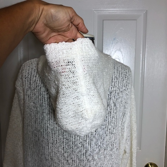 J.Jill Cotton Blend Textured Loose Knit V Neckline Off White Hoodie Sweater XL P - Picture 7 of 14